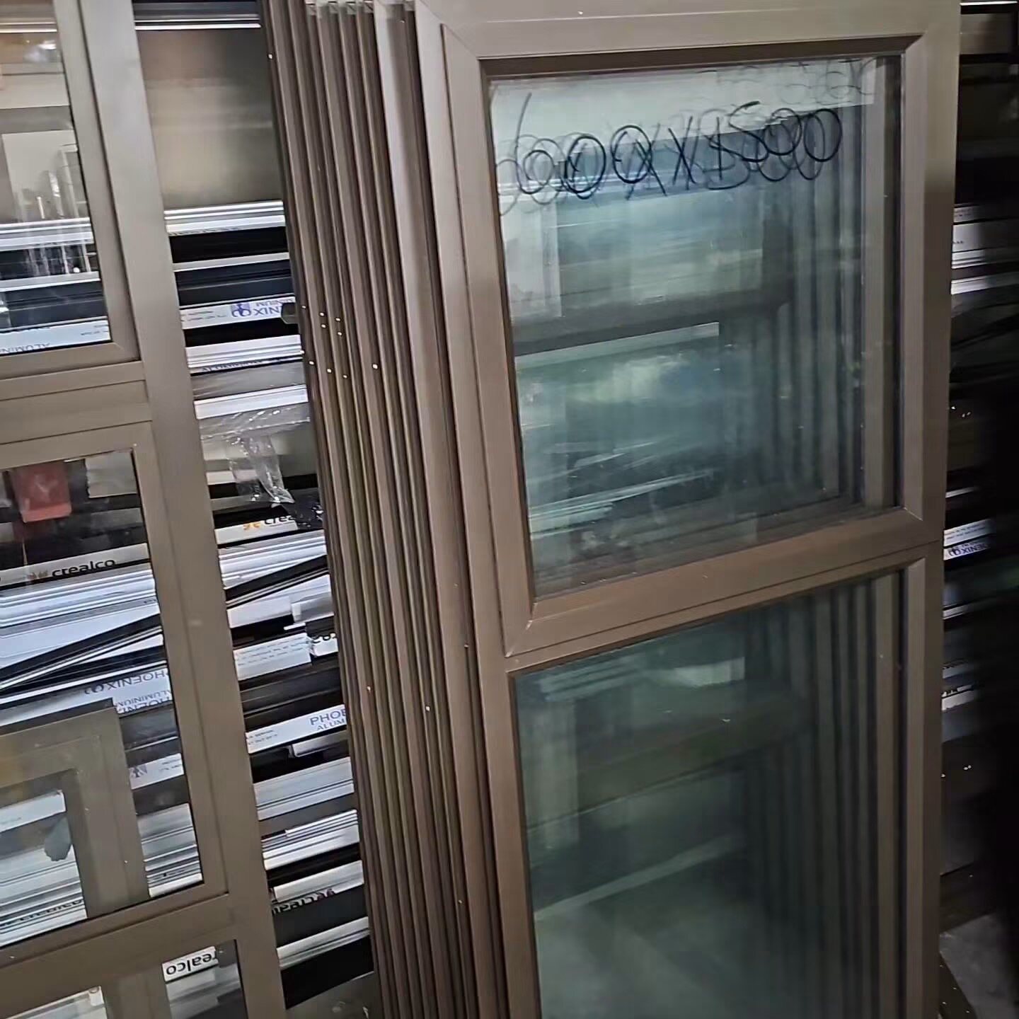 Detailed view of a brown aluminium window